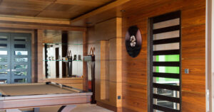 Modern interior featuring negative detail ply panels with hidden fixings