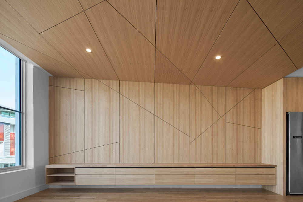 Image of Geometric wall panel application inside a modern minimalistic home